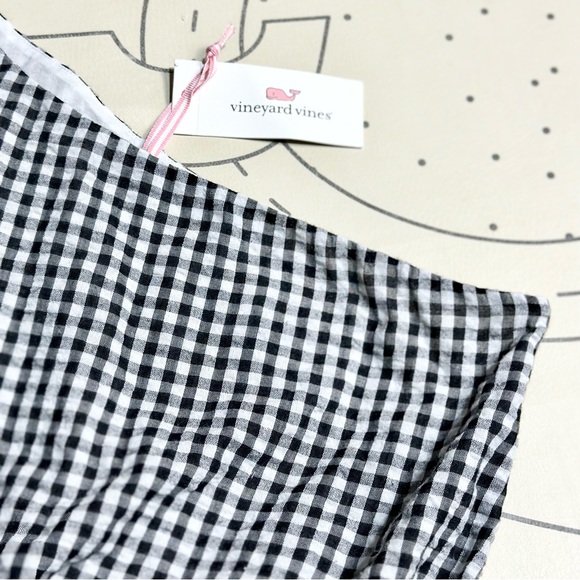 Vineyard Vines Jet Black Gingham Seersucker One Shoulder Dress - Picture 4 of 5